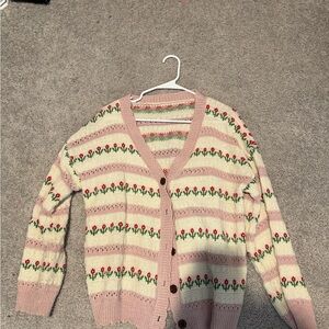 Floral Patterned Pink and Cream Sweater